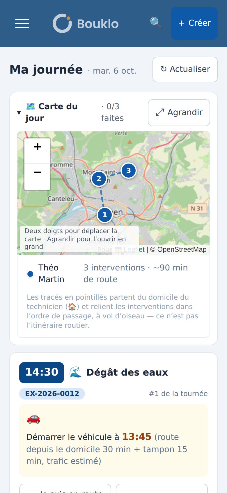 Bouklo sur un téléphone : Ma journée et sa carte